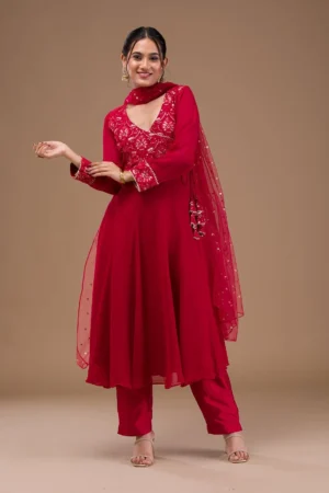 Maroon Zariwork Georgette Readymade Salwar Suit